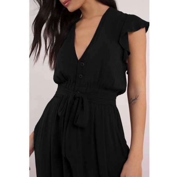 Free People Ruffle Your Feathers Deep V Flutter Sleeve Jumpsuit Black XS - Picture 4 of 13